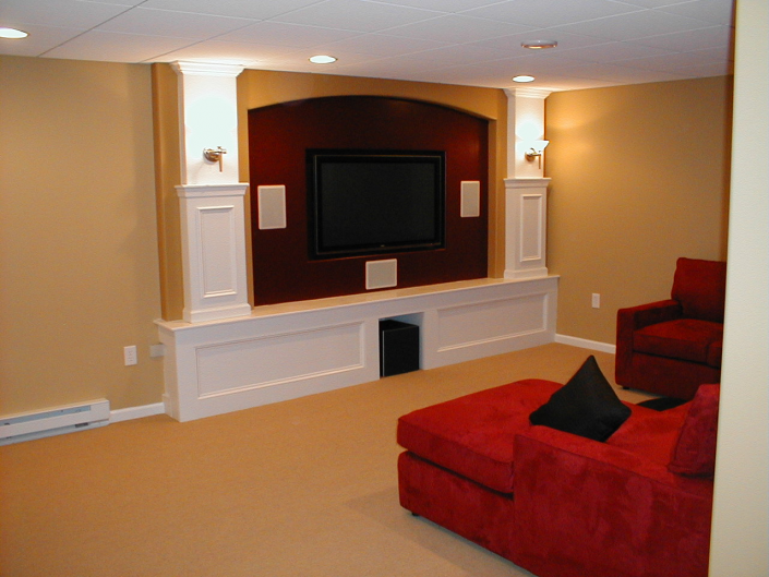 Custom Basement Home Theater with Cabinet